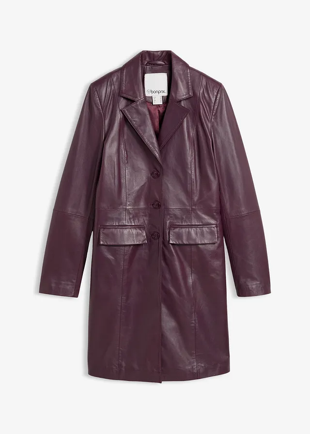 Manteau court en cuir nappa d’agneau • bordeaux • Boutique bonprix