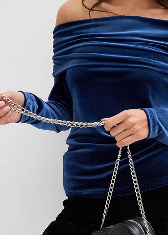 Carmen-shirt van zacht fluweel • donkerblauw • bonprix online shop