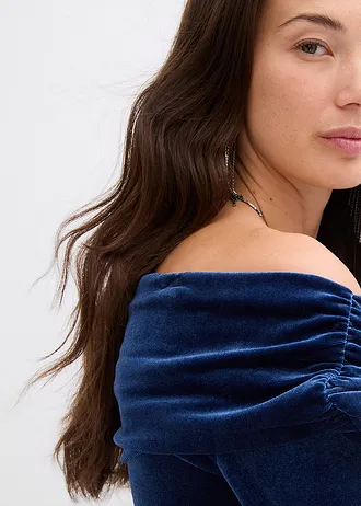 Carmen-shirt van zacht fluweel • donkerblauw • bonprix online shop