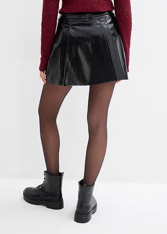 Korte rok van imitatieleer met plooien, Kleur: zwart
