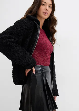 Korte rok van imitatieleer met plooien • zwart • bonprix online shop