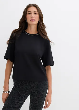 T-shirt oversize avec perles • noir • Boutique bonprix