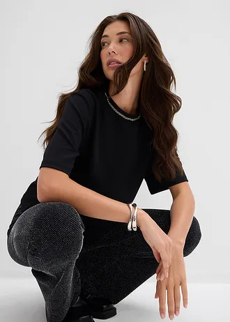 Bluză oversize cu garnitură de mărgele • negru • magazin bonprix