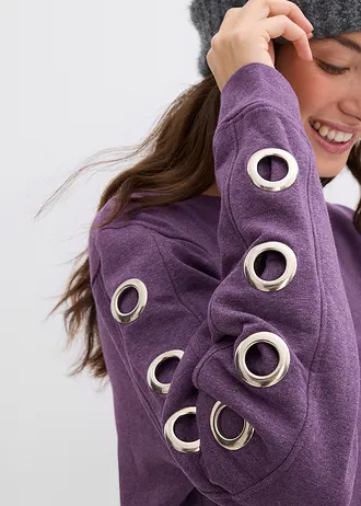 Sweatjurk met eyelets • prune • bonprix online shop