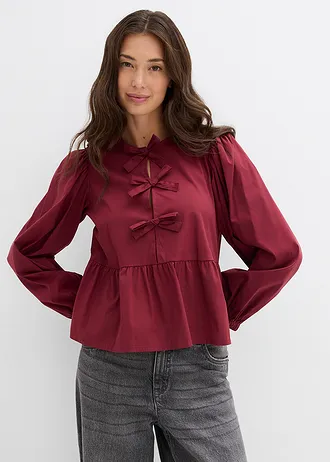 Blouse met lussen, Kleur: robijnrood