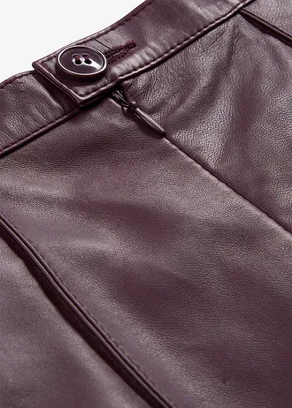 Rozšířená kožená sukně z jehněčí kůže nappa • vínová • bonprix obchod