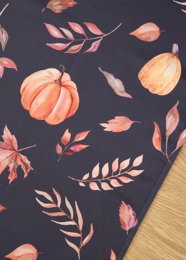 Tafelloper met pompoenmotief, waterafstotend, Kleur: zwart/oranje