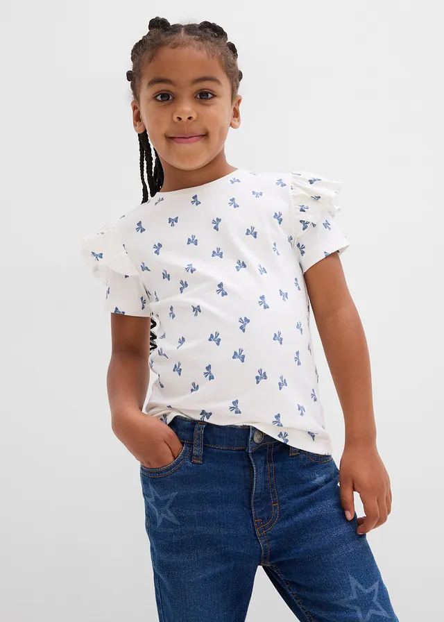 T-shirt en coton extensible, Couleur: écru imprimé