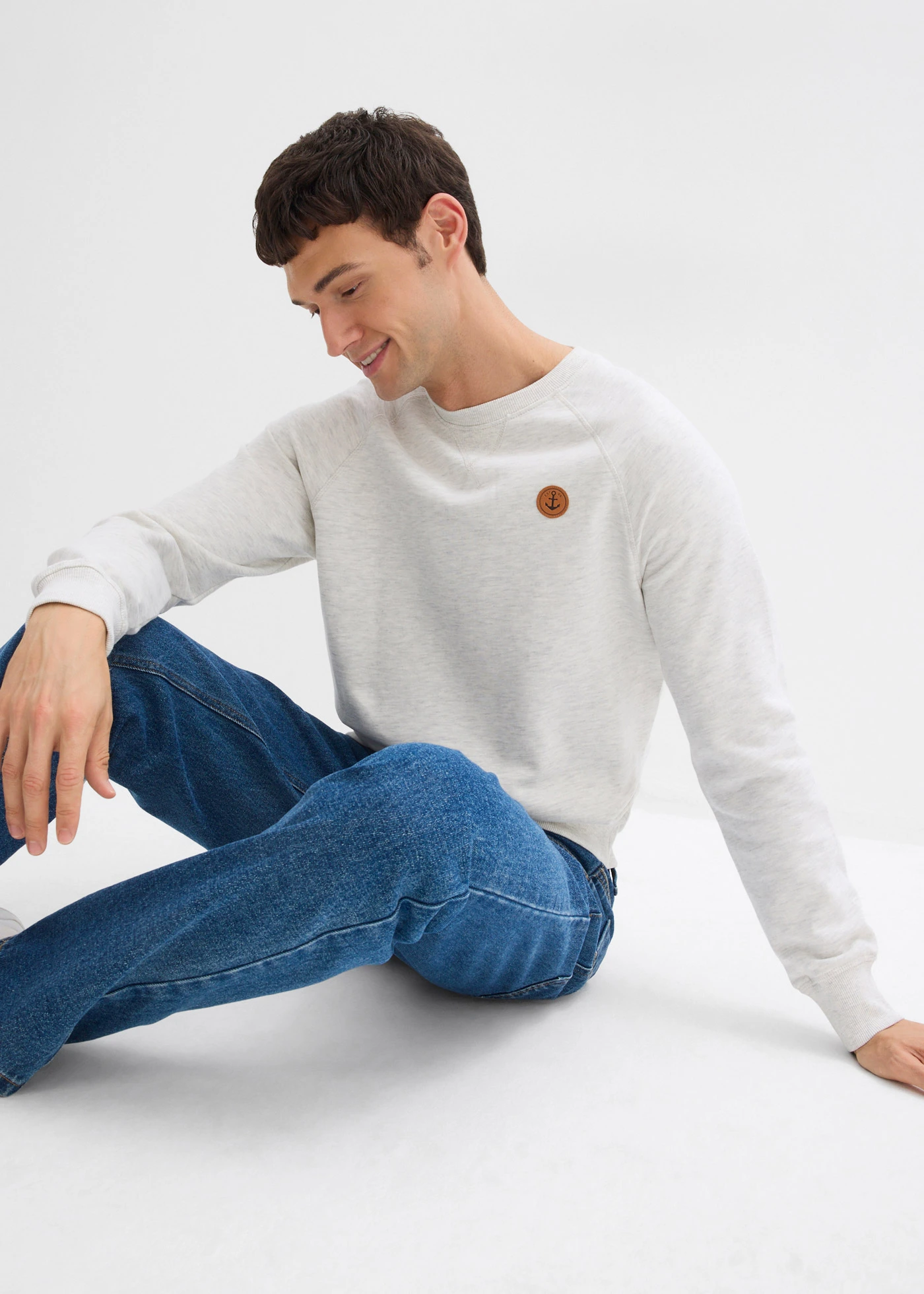 Lot de 2 sweats • indigo chiné + écru chiné • Boutique bonprix