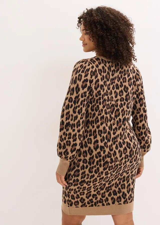 Robe en maille, Couleur: beige léopard
