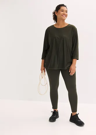 Velmi měkké funkční tričko s 3/4 rukávy, rychleschnoucí, barva: noční olivová