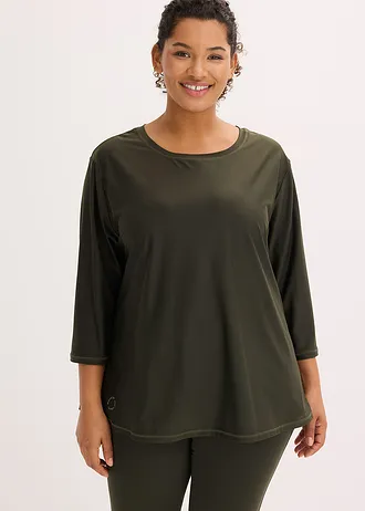 Velmi měkké funkční tričko s 3/4 rukávy, rychleschnoucí, barva: noční olivová