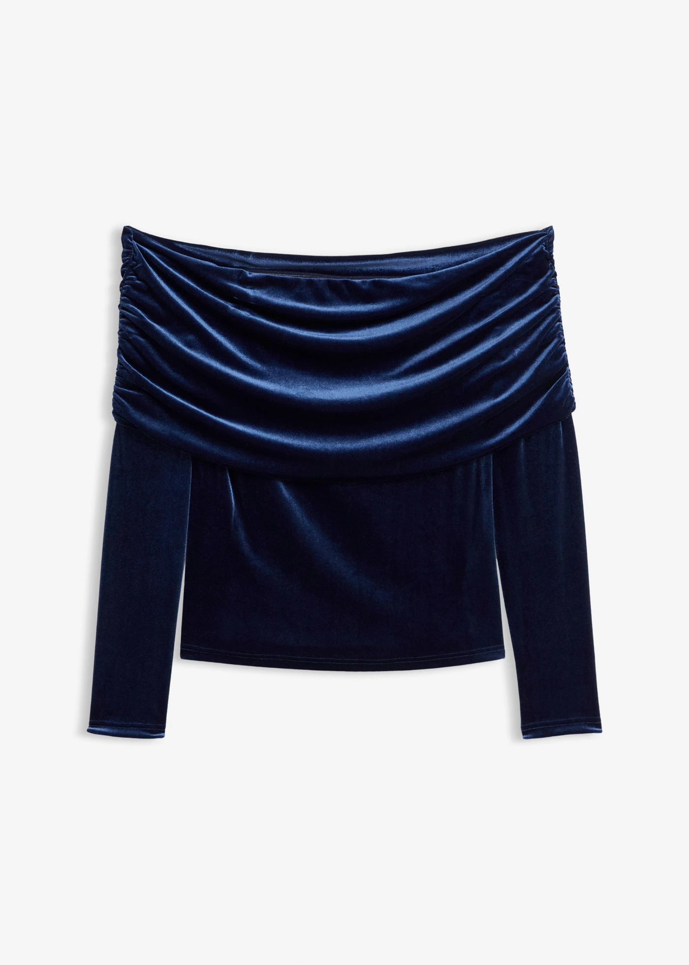 T-shirt à col Bardot en velours doux • bleu foncé • Boutique bonprix