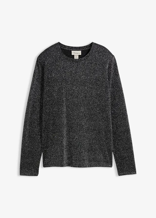 Longsleeve met glittergaren, Kleur: zwart