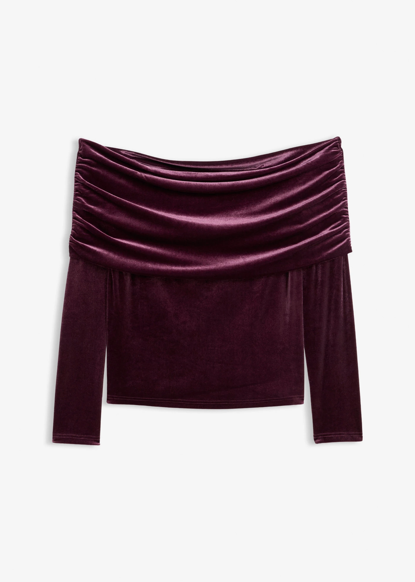 T-shirt à col Bardot en velours doux • bordeaux • Boutique bonprix