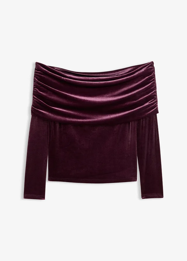 Carmen-shirt van zacht fluweel • wijnrood • bonprix online shop