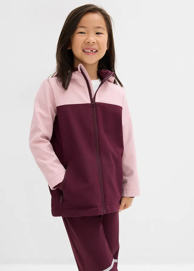 Parka thermique en softshell déperlant, Couleur: rose cendré + bordeaux