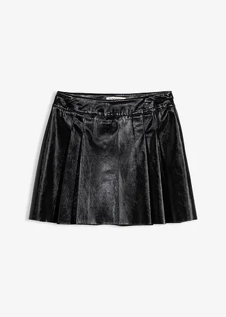 Korte rok van imitatieleer met plooien, Kleur: zwart