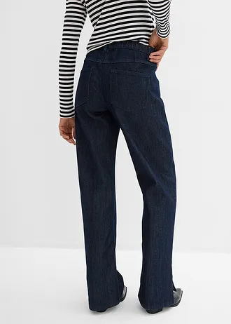 Wide leg jeans met comfortband, high waist, Kleur: donkerblauw denim ongewassen