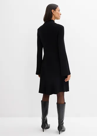 Rochie tricotată cu croi în A, din mix cu viscoză • negru • magazin bonprix