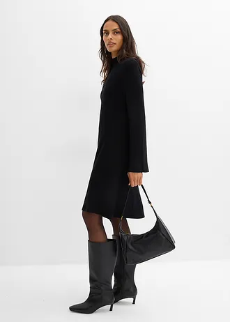 Rochie tricotată cu croi în A, din mix cu viscoză • negru • magazin bonprix