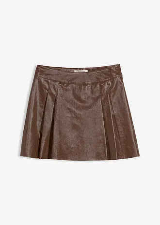 Korte rok van imitatieleer met plooien • bruin • bonprix online shop