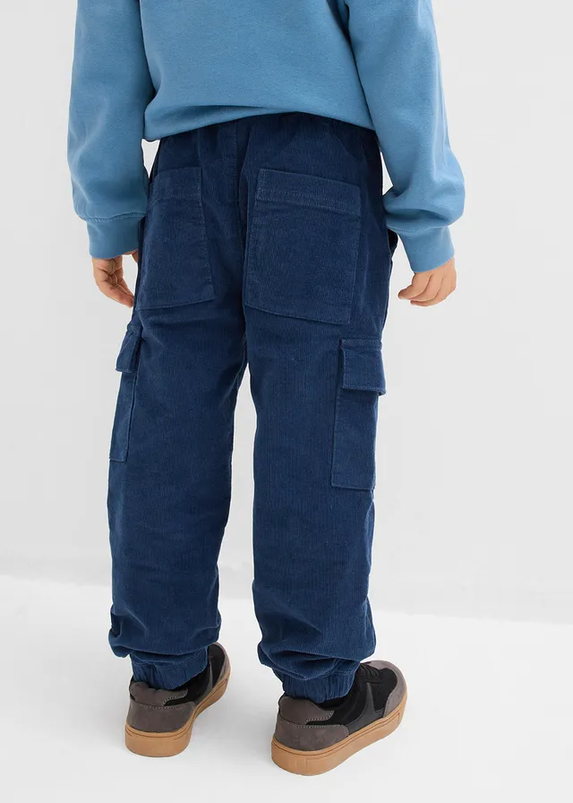 Thermo cargo-broek van corduroy met jersey voering, regular fit, Kleur: diepblauw