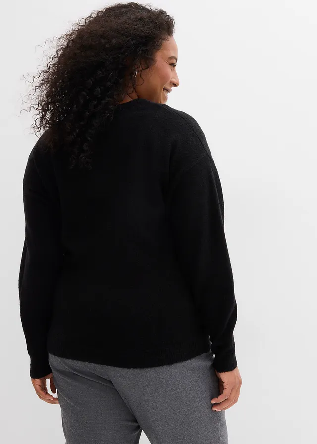 Gebreide oversized trui, Kleur: zwart