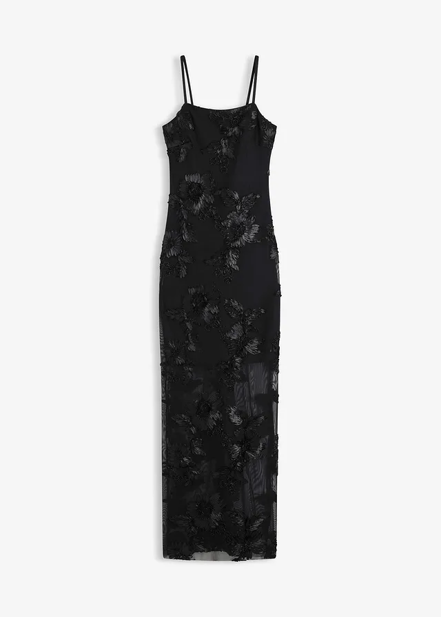 Robe longue avec broderies florales • noir • Boutique bonprix