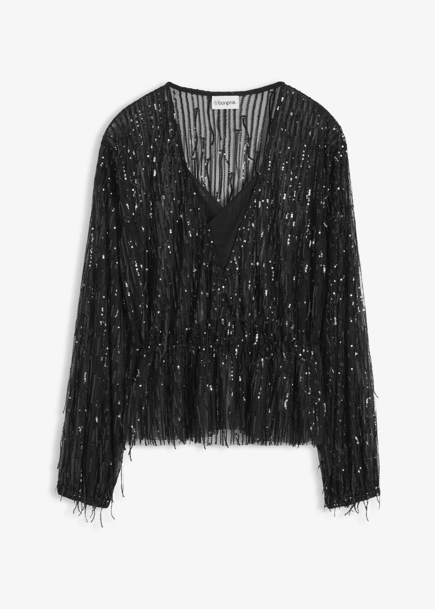 Blouse à sequins et franges • noir • Boutique bonprix