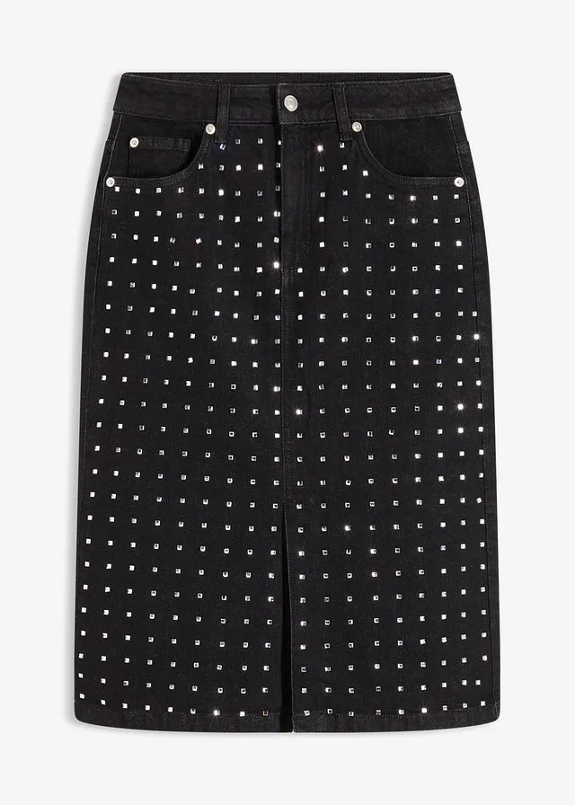 Jupe en jean avec strass • noir denim • Boutique bonprix