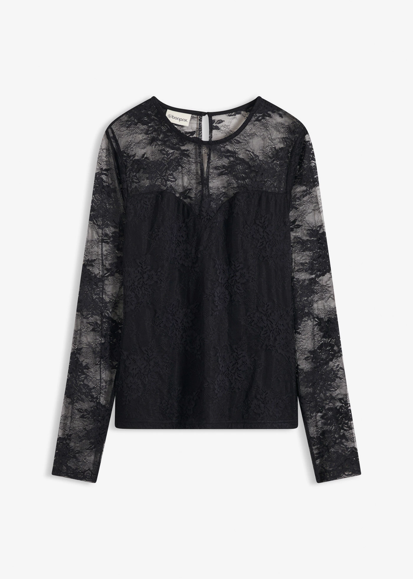 Bluză cu mâneci lungi din dantelă fină • negru • magazin bonprix