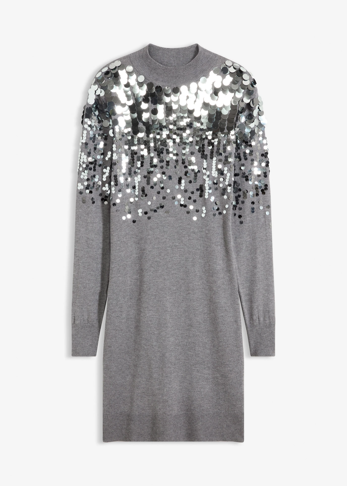 Robe en maille avec sequins sur le haut • gris chiné • Boutique bonprix