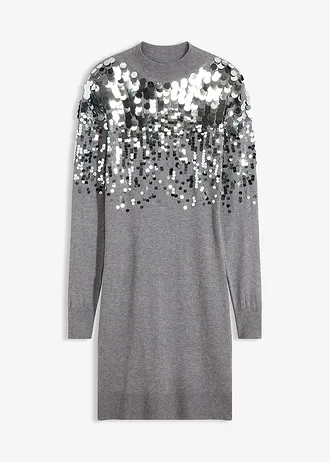 Robe en maille avec sequins sur le haut • gris chiné • Boutique bonprix