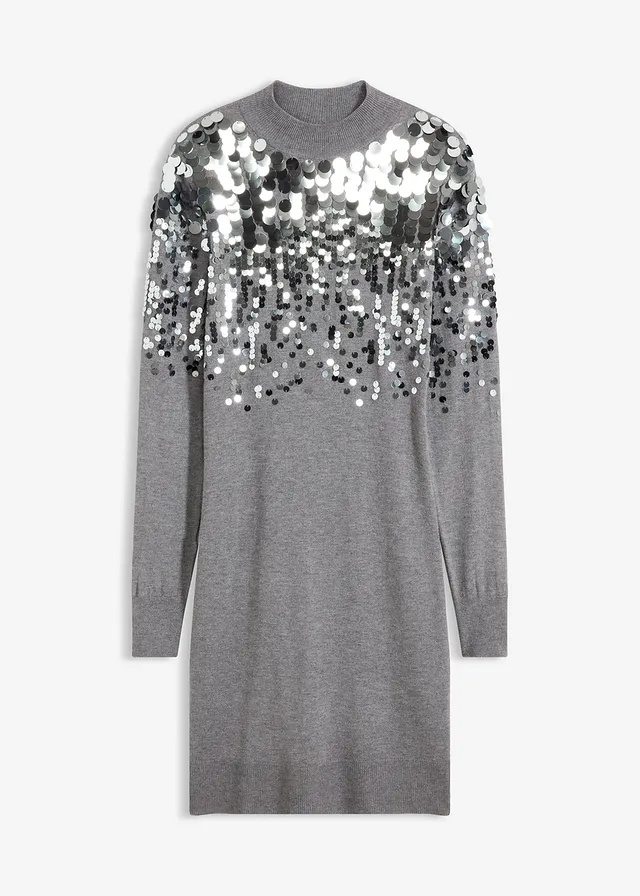 Robe en maille avec sequins sur le haut • gris chiné • Boutique bonprix