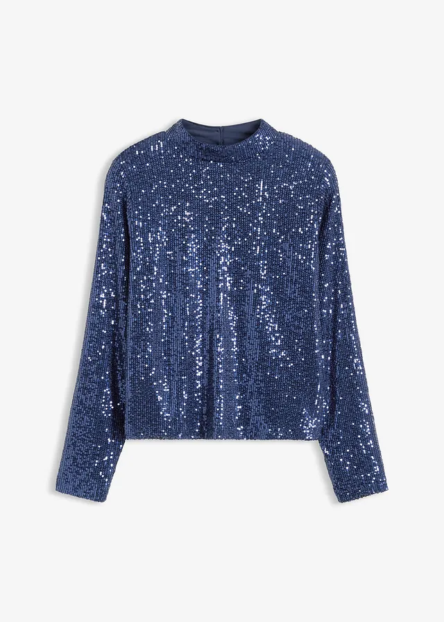 Blouse met pailletten • donkerblauw • bonprix online shop