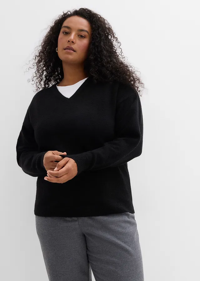 Gebreide oversized trui, Kleur: zwart