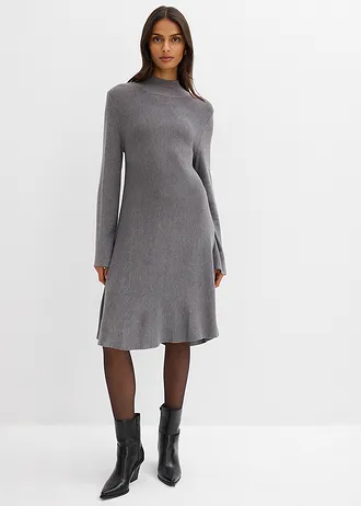Robe trapèze en maille, viscose majoritaire • gris chiné • Boutique bonprix