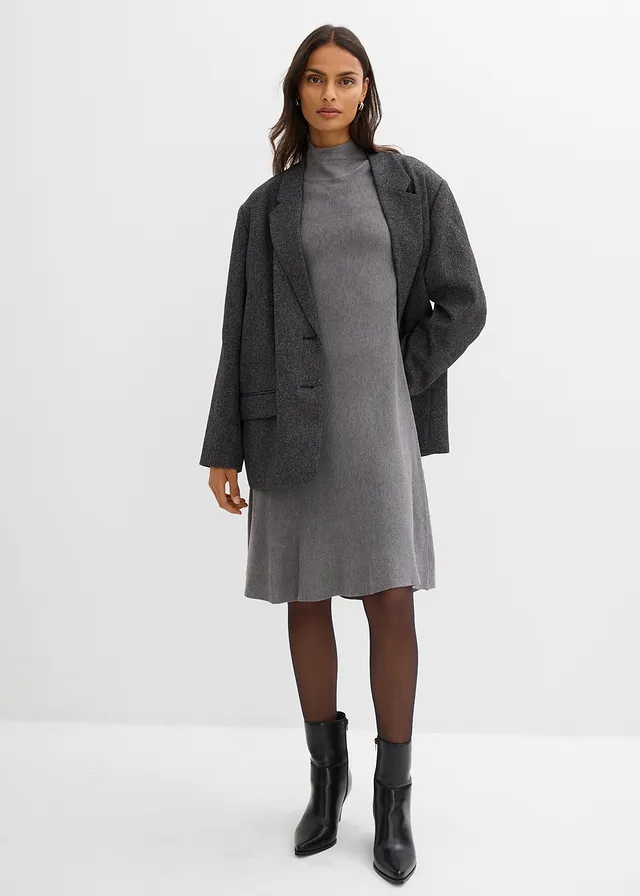 Robe trapèze en maille, viscose majoritaire gris chiné