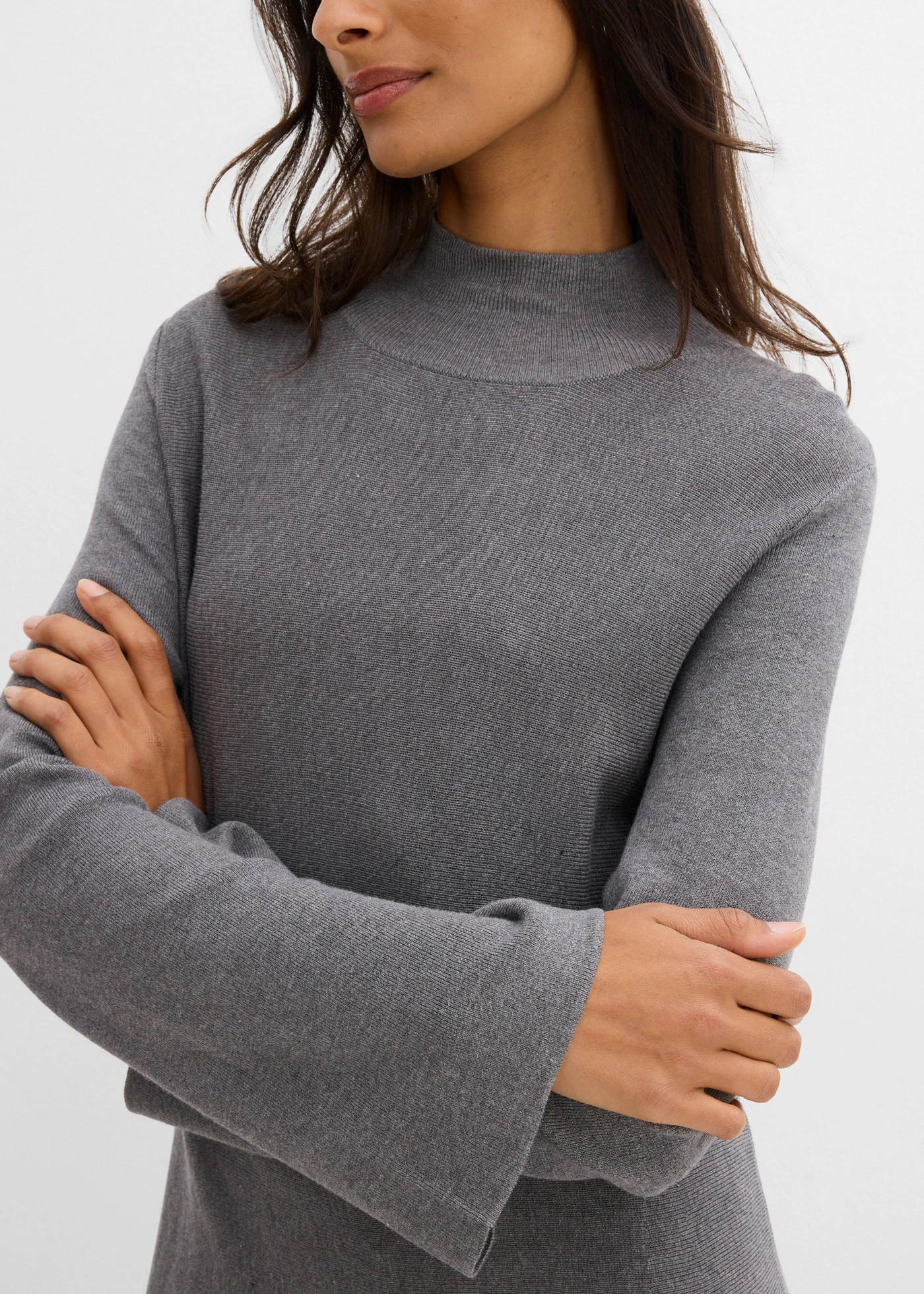 Robe trapèze en maille, viscose majoritaire • gris chiné • Boutique bonprix