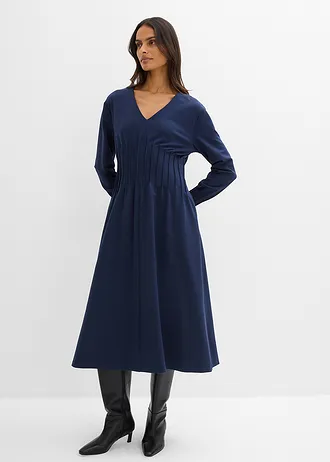 Robe confortable avec plis décoratifs, Couleur: bleu foncé