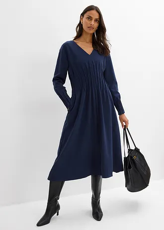 Robe confortable avec plis décoratifs, Couleur: bleu foncé