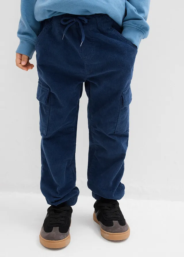 Thermo cargo-broek van corduroy met jersey voering, regular fit, Kleur: diepblauw