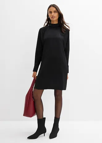 Jurk in een viscosemix, Kleur: zwart