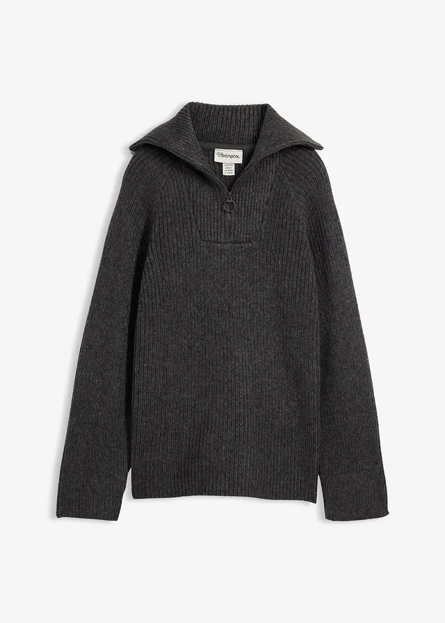 Sweter w prążki ze stójką • antracytowy • sklep bonprix