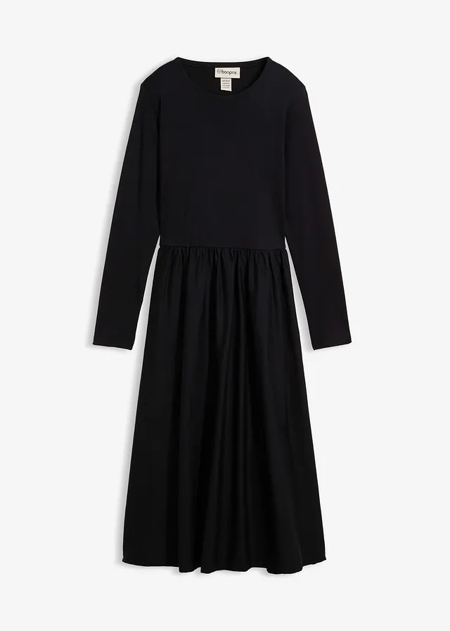 Rochie din mix de materiale din bumbac 100% • negru • magazin bonprix