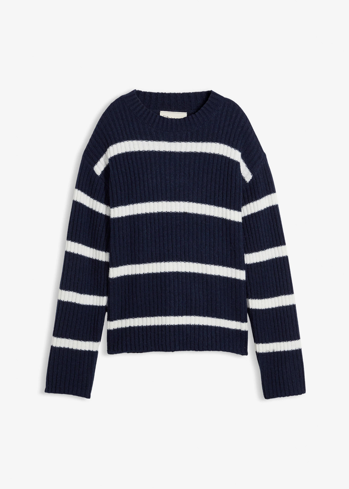 Sweter w paski • granatowy-biel wełny w poziome pasy • sklep bonprix