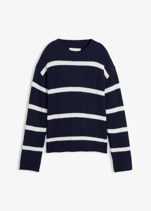 Gestreepte trui • donkerblauw - wolwit horizontaal gestreept • bonprix online shop