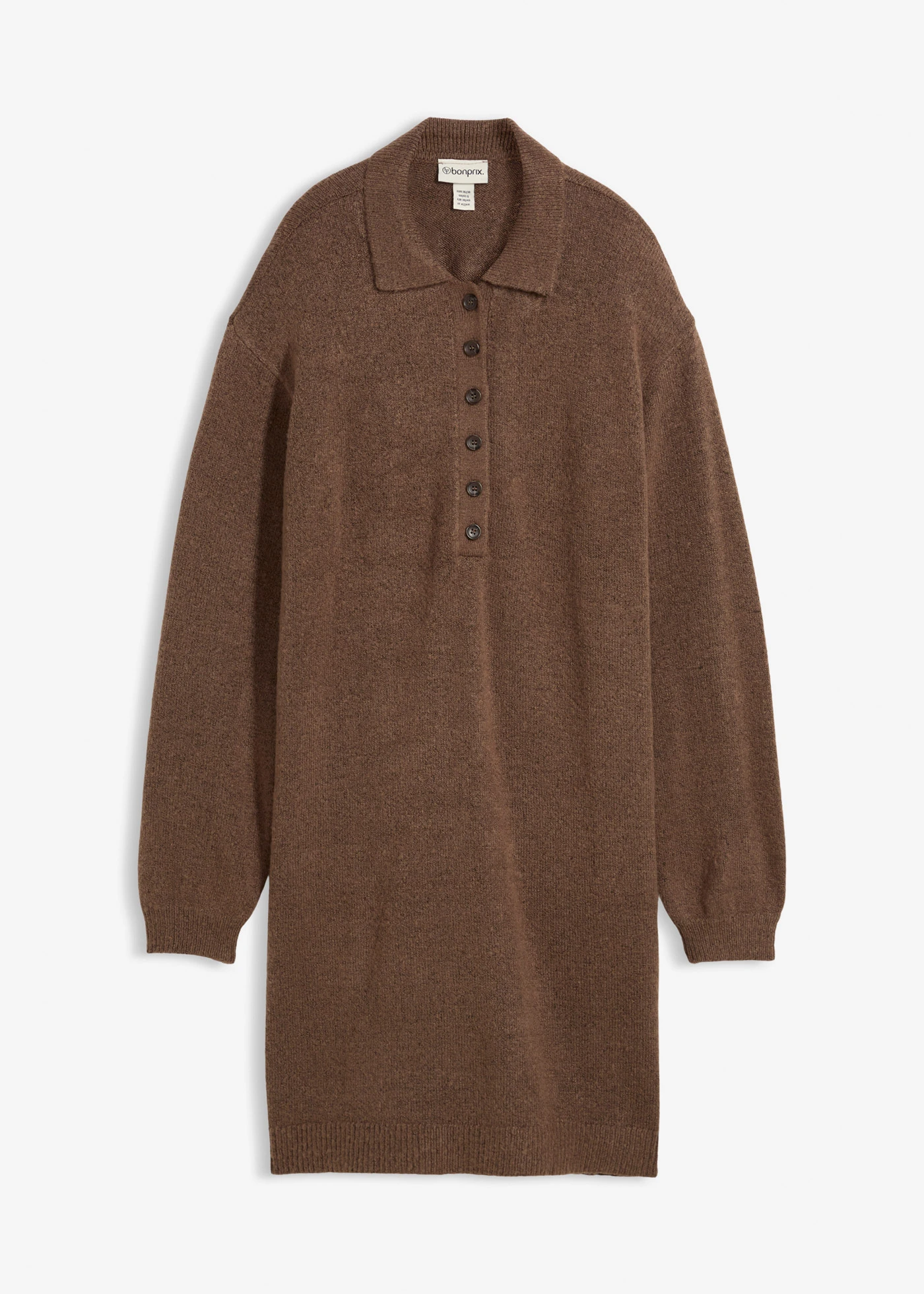 Sukienka dzianinowa z listwą guzikową • brązowy gliniany • sklep bonprix