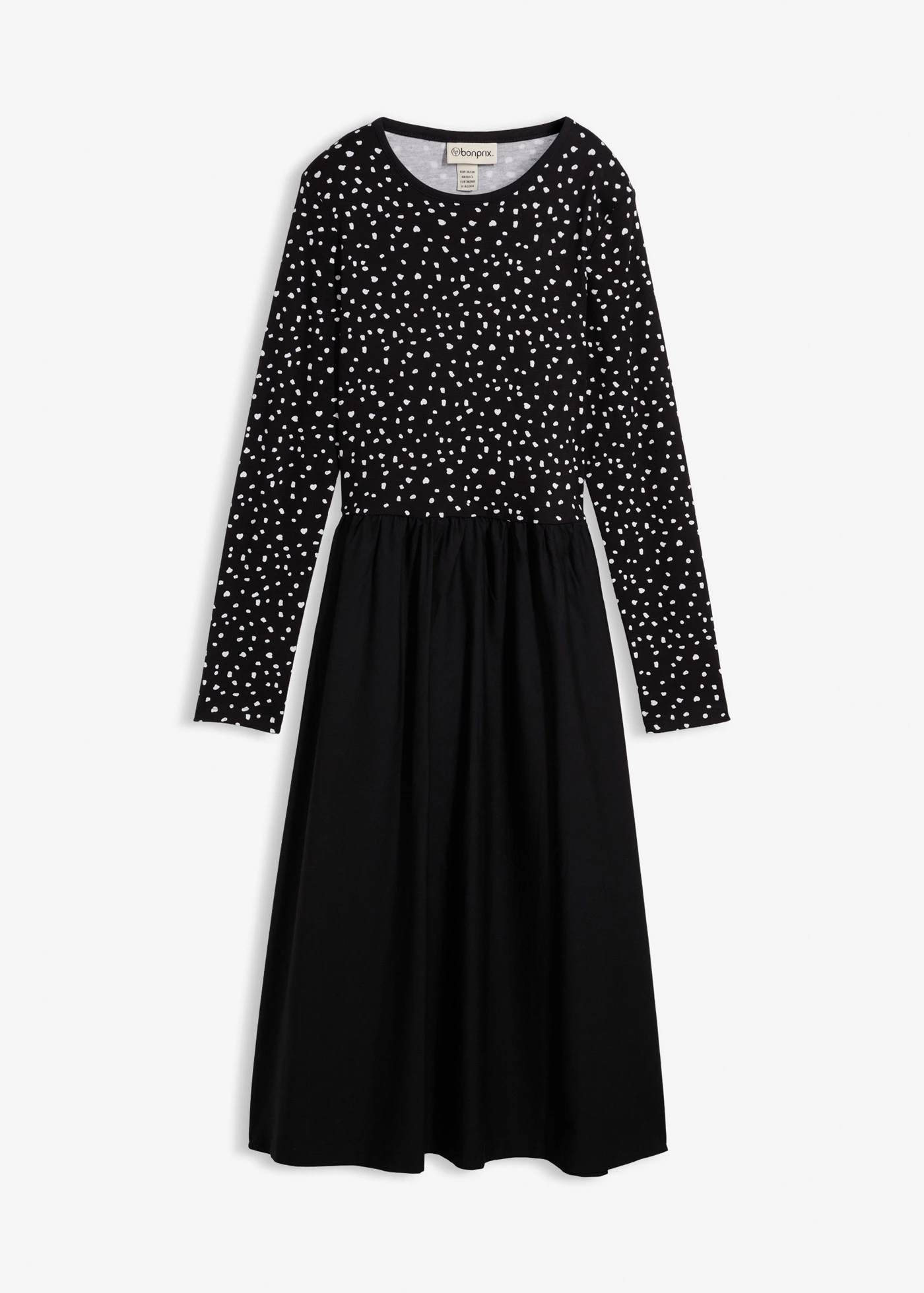 Rochie din mix de materiale din bumbac 100% • negru/ecru punctat • magazin bonprix
